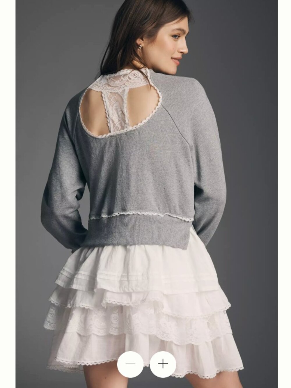 By Anthropologie Twofer Tiered Sweatshirt Dress Size S Lace White Gray NWT